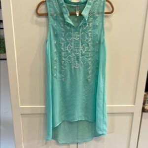 Monoreno Boho Sheer Embroidered Tunic Dress; Size S, EUC